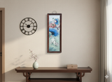 Vintage Chinese Wood Frame Porcelain Egret Lotus Wall Plaque Panel GB170S