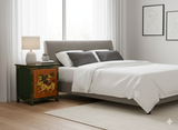 Tibetan Style Green Orange Two Snowlions End Table Nightstand GB177S