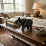 Vintage Dark Brown Metal Elephant Trunk Up Accent Figure GB589S