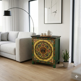 Tibetan Style Green Floral Mandala Graphic End Table Nightstand GB593S