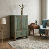 Distressed Light Teal Color Slim End Table Nightstand Cabinet GB594S