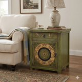 Distressed Sage Green Floral Graphic End Table Nightstand GB601S