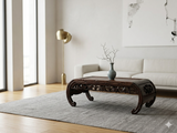 Dark Brown Flower Motif Apron Scroll Leg Low Kang Coffee Table GB612S