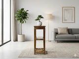 Vintage Patina Square Slim Wood Pedestal Display Stand Side Table GB619BS