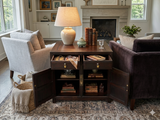 Vintage Brown Wood Patina Deep Wide Side End Table Nightstand Cabinet GB622AS