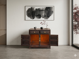 Vintage Brown Wood Patina Deep Wide Side End Table Nightstand Cabinet GB622BS