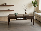Oriental Dark Brown Natural Wood Drawers Rectangular Low Coffee Table GB623S