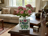 Chinese Flower Ding Vase Graphic Rectangular Porcelain Tea Caddy Jar GB649S