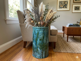 Vintage Distressed Marks Turquoise Green Lotus Fishes Ceramic Holder GB651S