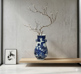 Oriental Floral Phoenix Blue White Porcelain Art Vase GB667S