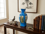 Chinese Bright Blue White Window Scenery Graphic Square Porcelain Vase GB668S