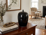 Black Monochrome Minimalistic Ovoid Round Teardop Finial Lid Ceramic Jar GB680S