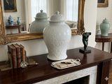 White Monochrome Round Relief Floral Motif Ceramic General Temple Jar GB681S