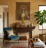 Handmade Wooden Kwan Yin Statue - Gold-Painted Standing Bodhisattva with Holy Vase for Feng Shui and Any Room ws1616S