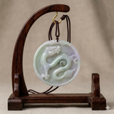 Green Jade Chinese Carved Zodiac Dragon Medallion Feng Shui Pendant k323NS