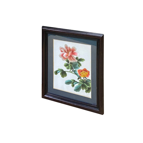 Oriental Chinese Peony Flower Embroidery Framed Wall Decor ws3437S