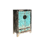 Distressed Aqua Blue Black Rim Marks Moon Face Credenza Side Cabinet ws4397S