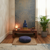 Hand-Carved Blue Gemstone Buddha Statue – Sitting on Gold Lotus Base ws2553S
