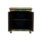 Tibetan Oriental Green Orange Foo Dogs Lions End Table Nightstand ws4634S