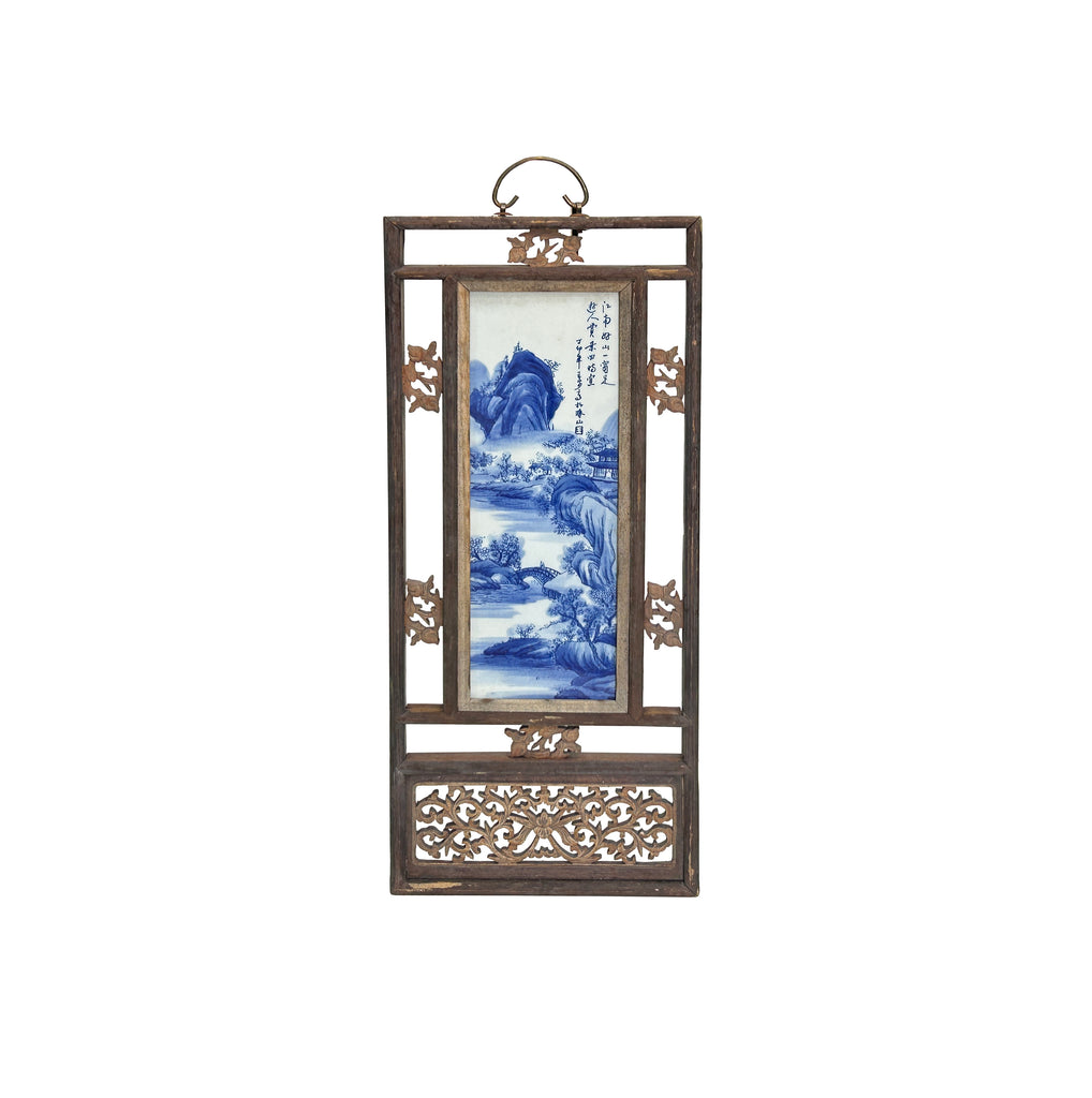 ビンテージ　中国　木製屏風パネル Vintage Chinese Wood Frame Porcelain Scenery Plaque Panel GB107S