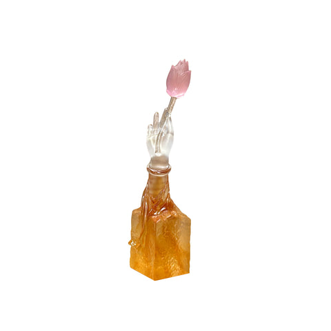 Asian Crystal Glass Buddha Hand Pink Lotus Display Art Figure ws3639S