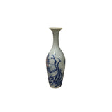Oriental Porcelain Vase Blue White Bird Motif Tall Slim Ceramic Home Decor Accent