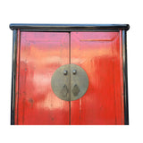 Distressed Black Rim Chinese Red MoonFace Doors Storage Cabinet ws4083S