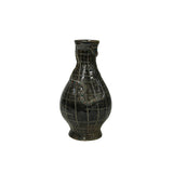 Vintage Style Handmade Ceramic Vase Brown Metallic Snake Pattern Oriental Art Small Round Vessel