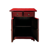Chinese Distressed Brick Red Tall Slim Side End Table Nightstand cs7617S
