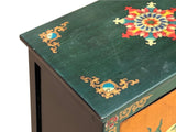 Tibetan Oriental Green Orange Foo Dogs Lions End Table Nightstand ws4634S