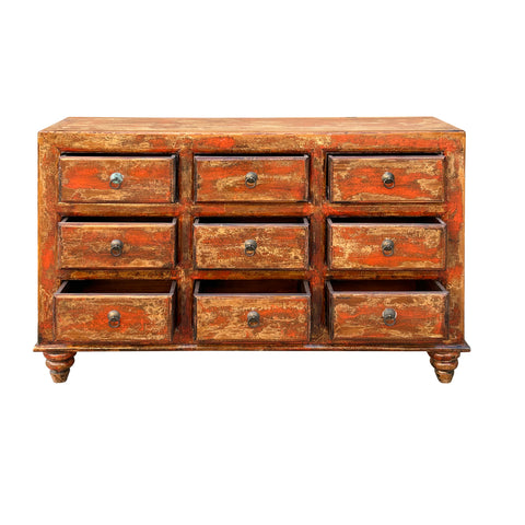 Orange Brown Rustic Vintage 9-Drawer Wooden Dresser – Distressed Farmh – Golden Lotus Antiques Orange Brown Rustic Vintage 9-Drawer Wooden Dresser – Distressed Farmh – Golden Lotus Antiques