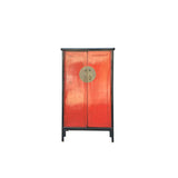 Distressed Black Rim Chinese Red MoonFace Doors Storage Cabinet ws4083S