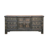 Oriental Distressed Black Golden Graphic Credenza Sideboard Table Cabinet ws4492S