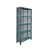 Distressed Teal Blue Green Grid Style Back Side Bookcase Display Cabinet ws4473S