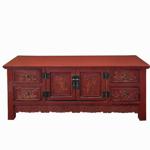 Handmade Red Carved Vintage Cabinet with Intricate Floral Designs - Antique Storage Solution cs7721S Handmade Red Carved Vintage Cabinet with Intricate Floral Designs - Antique Storage Solution cs7721S