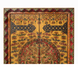 Hand-Painted Tibetan Dragon and Floral Graphic Tall Armoire Cabinet - Heavy Solid Wood 2-Door Wardrobe with Ample Storage for Any Room Display cs7683S