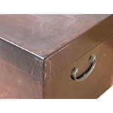 Vintage Distressed Brown Leather Veneer Oriental Trunk Box Chest ws3820S