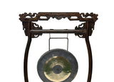 Chinese Distressed Brown Dragon Head Wood Figure Gong Display Rack ws4916S