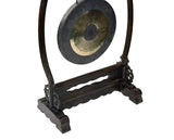 Chinese Distressed Brown Dragon Head Wood Figure Gong Display Rack ws4916S