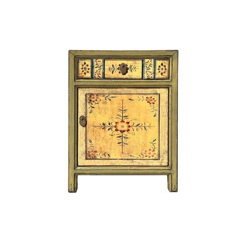 Beige Base Floral Pattern Graphic Olive Body End Table Nightstand ws4568S