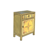 Beige Base Floral Pattern Graphic Olive Body End Table Nightstand ws4568S