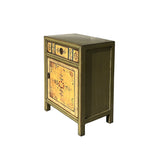 Beige Base Floral Pattern Graphic Olive Body End Table Nightstand ws4568S