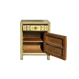 Beige Base Floral Pattern Graphic Olive Body End Table Nightstand ws4568S