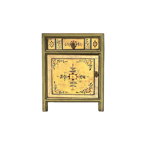 Beige Base Floral Pattern Graphic Olive Green Body End Table Nightstand ws4569S