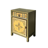 Beige Base Floral Pattern Graphic Olive Green Body End Table Nightstand ws4569S