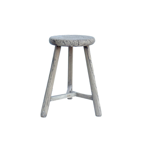 Rustic Raw Rough Wood Grain Round Top Tri-Legs Stool Side Table ws4570S