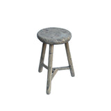 Rustic Raw Rough Wood Grain Round Top Tri-Legs Stool Side Table ws4570S