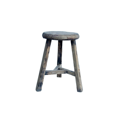 Rustic Raw Rough Wood Grain Round Top Tri-Legs Stool Side Table ws4571S