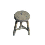Rustic Raw Rough Wood Grain Round Top Tri-Legs Stool Side Table ws4571S
