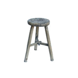 Rustic Raw Rough Wood Grain Round Top Tri-Legs Stool Side Table ws4572S